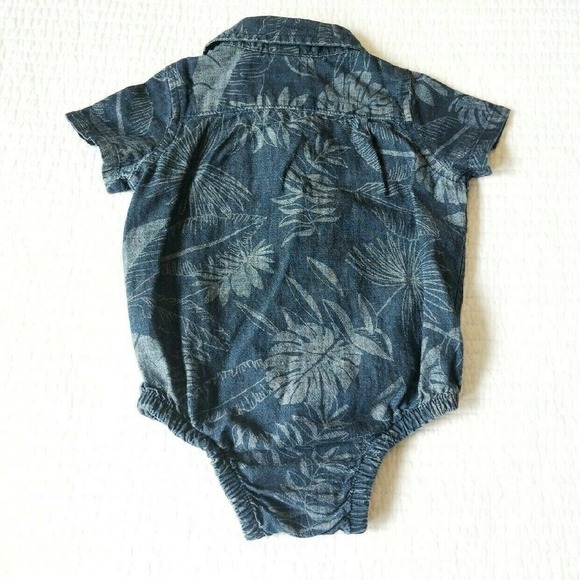 Gap 6-12 Months Chambray Palm Polo Blue Linen Look - Picture 3 of 4